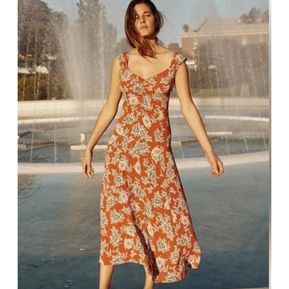 Christy Dawn Layla Rust Peony Long Dress Sweetheart Neckline Ruching Cottage - Picture 1 of 9